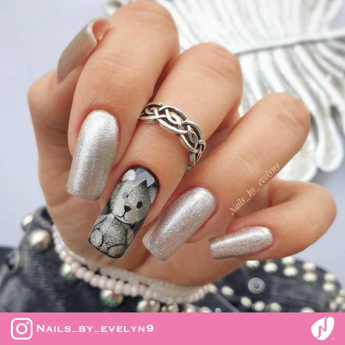 Silver Teddy Nails